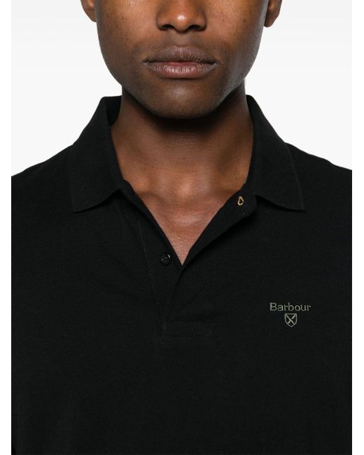 Barbour Black Logo-embroidered Cotton Polo Shirt for men