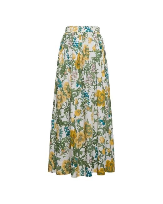 Cara Cara White Belted Floral-Print Maxi Skirt