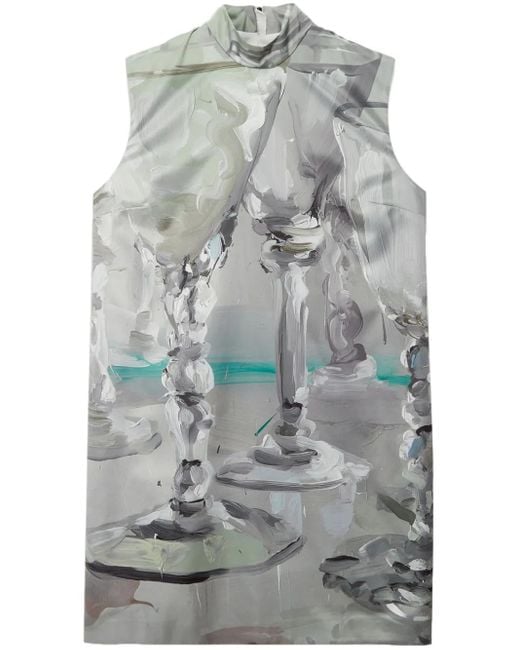 MSGM Gray Graphic-Print Mini Dress