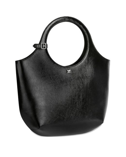 Courreges Black Medium Holy Circular-Handle Leather Tote Bag