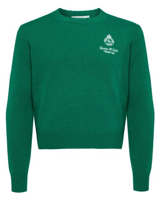 Sporty & Rich Green Logo-embroidered Cashmere Jumper