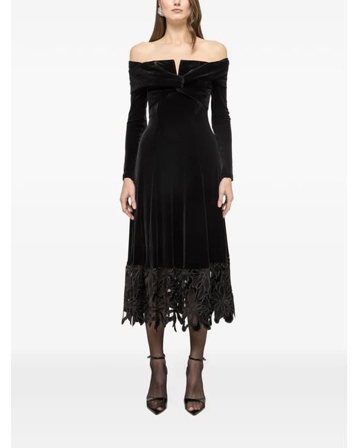 Nissa Black Off-Shoulder Velvet Midi Dress