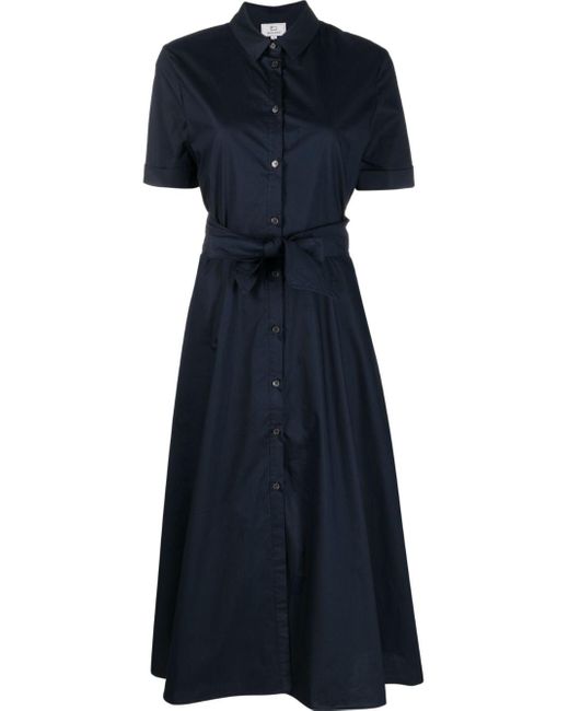 Woolrich Blue Tied-waist Poplin Shirt Dress