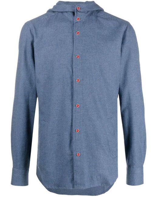 Kiton Blue Button-up Hooded Shirt for men