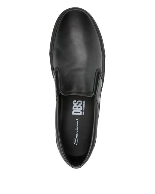 Santoni Black Leather Loafers for men