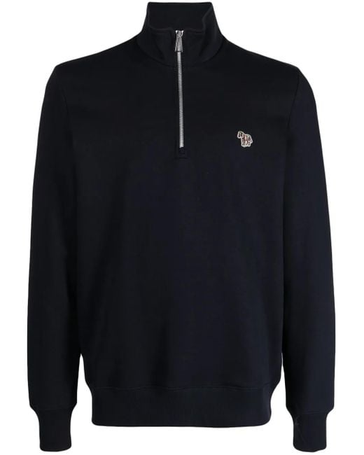 Paul Smith Blue Logo-Patch Funnel-Neck Sweatshirt for men