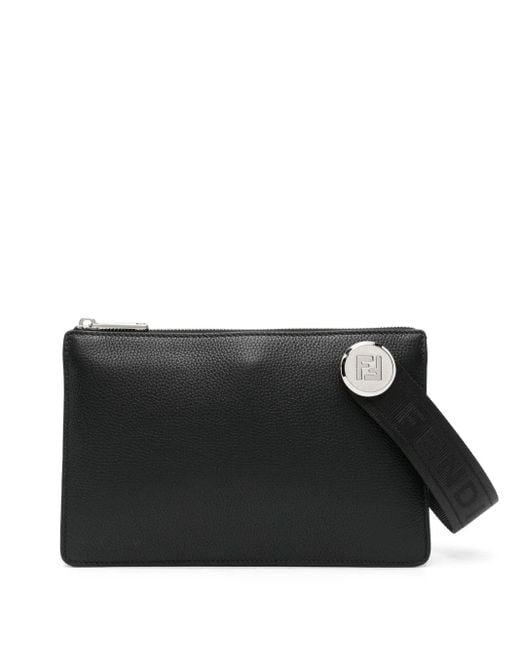 Fendi Black Roma Leather Chiodo Clutch for men