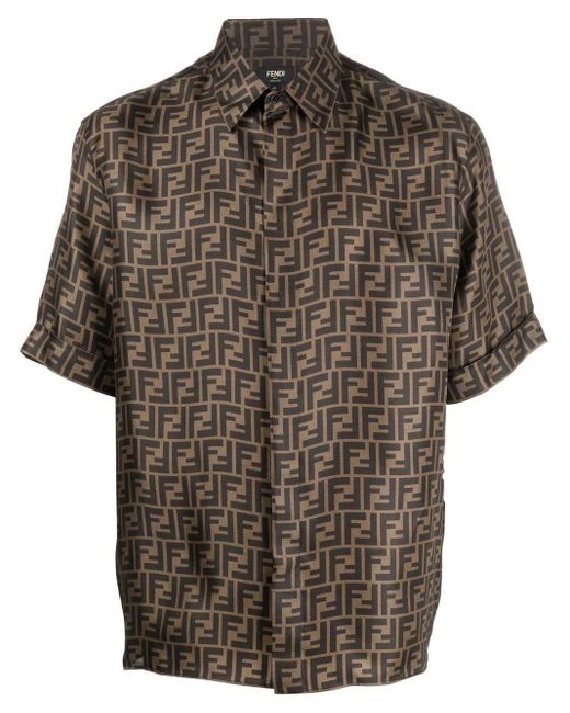 Chemise en soie à logo FF imprimé Fendi pour homme en coloris Brown