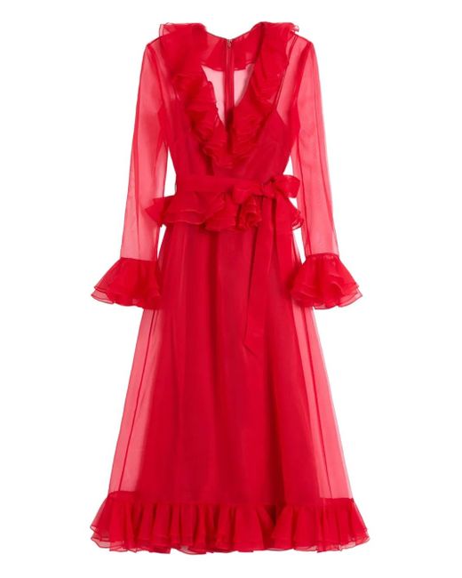 Valentino Garavani Red Organza Midi Dress