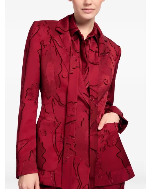 Elie Saab Red Blazer En Jacquard À Boutonnière Croisée