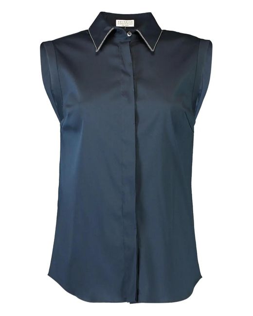 Brunello Cucinelli レディース ブルー Monili ノースリーブシャツの