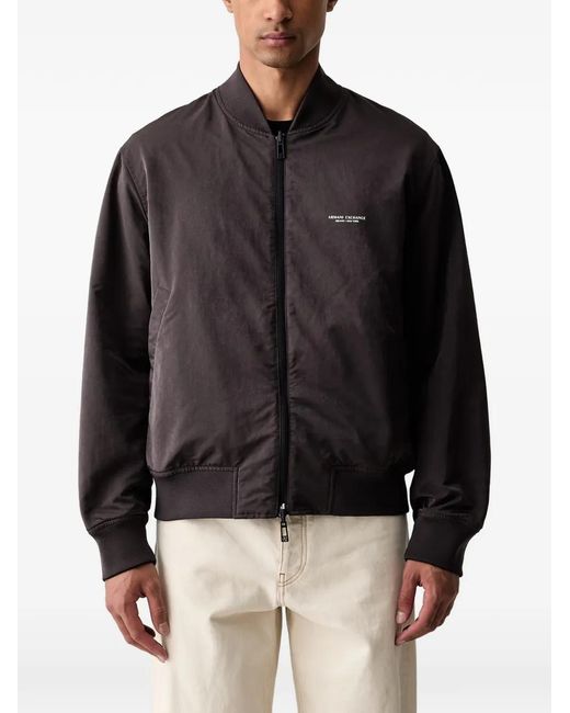 ARMANI EXCHANGE Black Logo-Patch Bomber Jacket for men