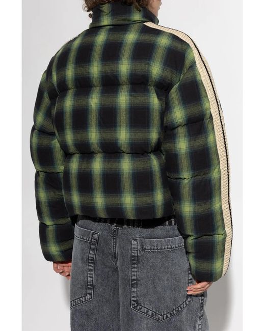 Palm Angels Green Check-Pattern Puffer Jacket