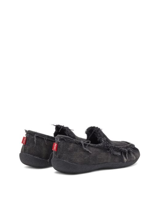 DIESEL Black D-Shock Moc Frayed-Detail Loafers for men