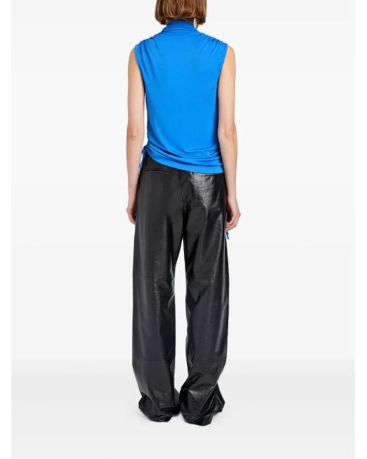 Proenza Schouler Blue Elna Cowl-Neck Drawstring Top