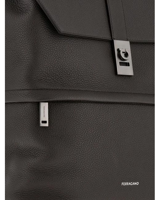 Ferragamo Black Gancini-Buckle Zipped Backpack for men
