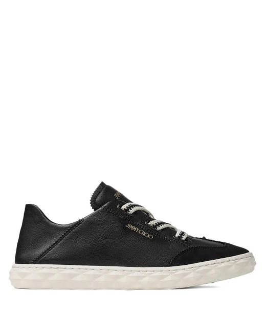 Jimmy Choo Black Diamond Leather Lace-Up Sneakers