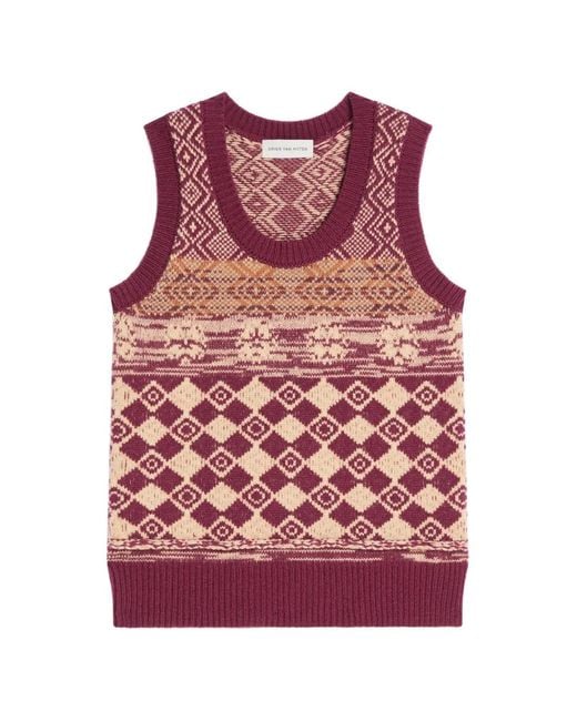 Dries Van Noten Red Jacquard Wool Sweater for men