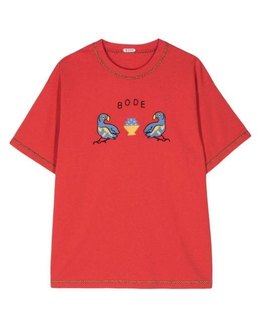 Bode Besticktes T-Shirt aus Bio-Baumwolle in Red für Herren
