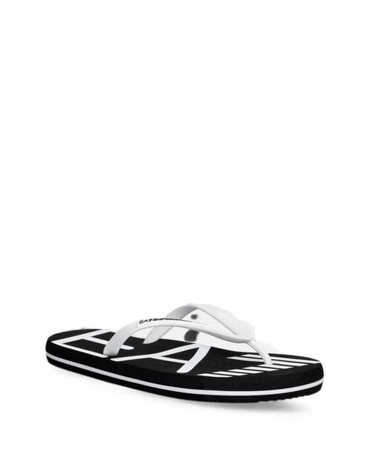 EA7 White Logo-Print Flip-Flops
