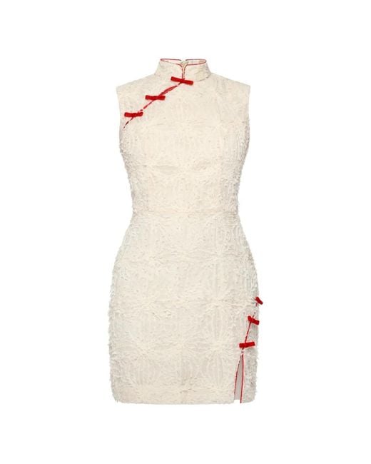 Anouki White Robe Courte Texturée À Détail De Nœud