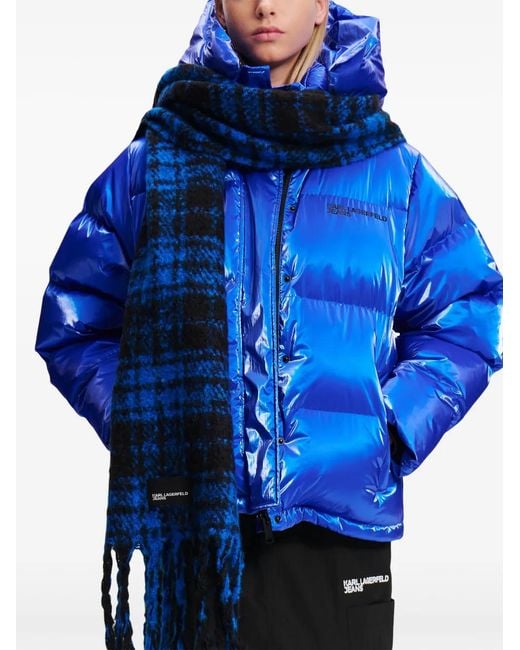 Karl Lagerfeld Blue Checked Knitted Scarf