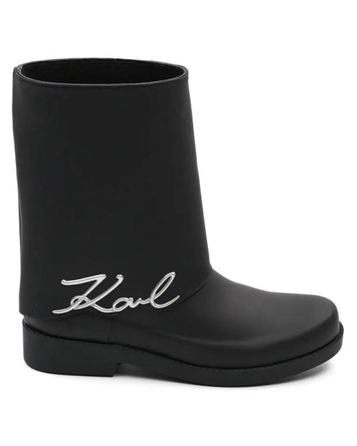 Karl Lagerfeld ロゴレタリング レインブーツ Black