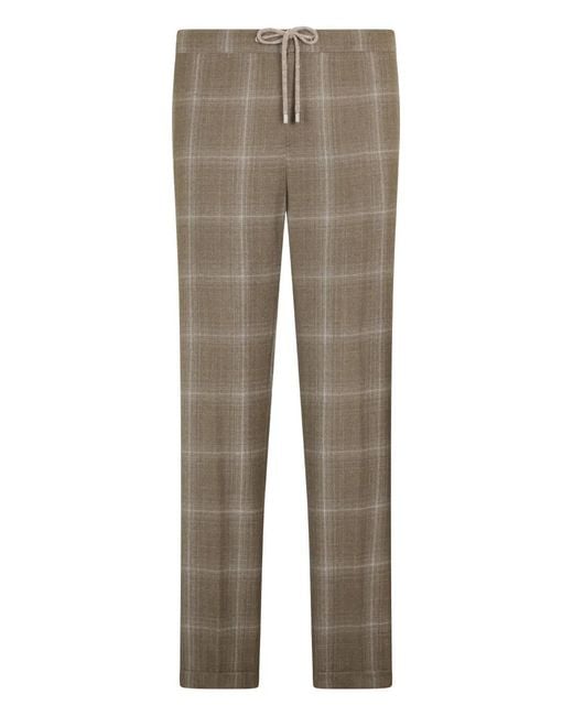 Malo Gray Drawstring Checked Trousers for men