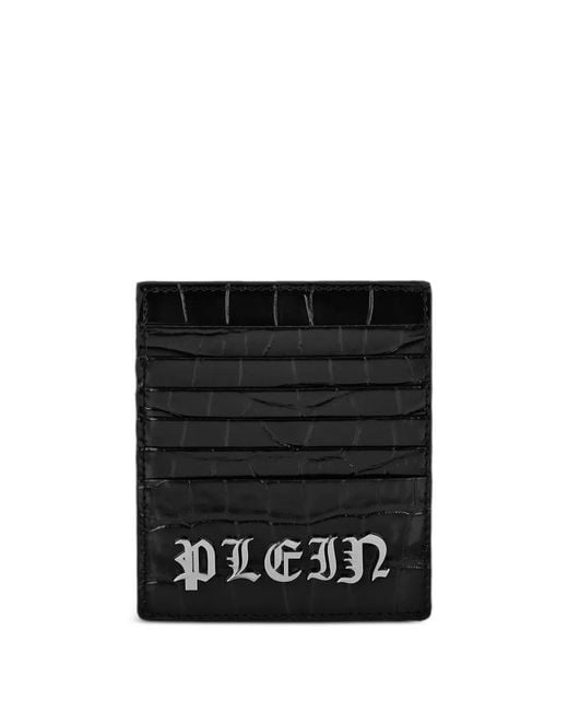 Philipp Plein Black Crocodille-Effect Cardholder for men
