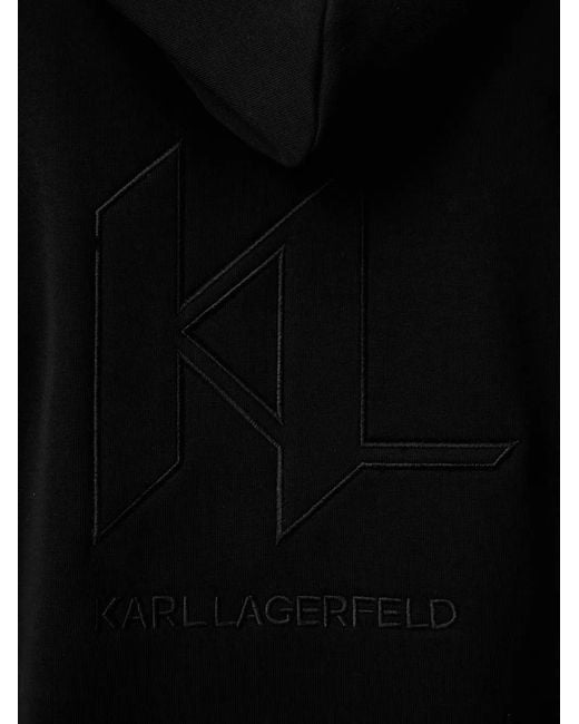 Karl Lagerfeld Black Logo-Embroidered Drawstring Hoodie for men
