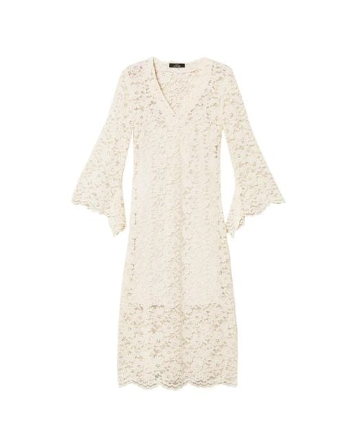 Twinset Laced Flared Midi Dress in White | Lyst