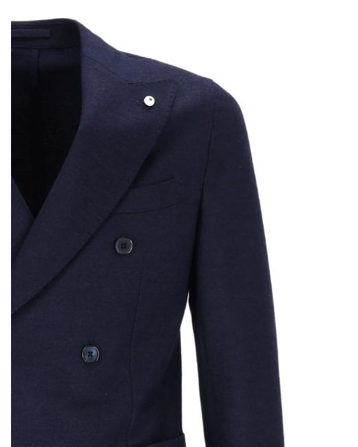 Brando Blue Double-Breasted Peak-Lapel Blazer for men