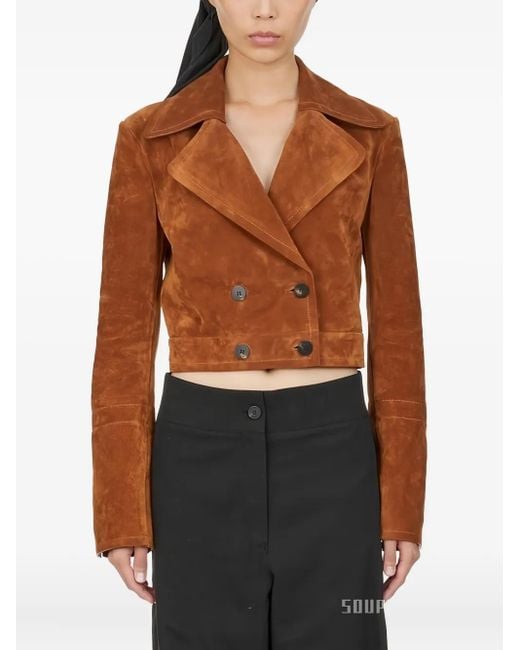Ferragamo Brown Double-Breasted Cropped Jacket