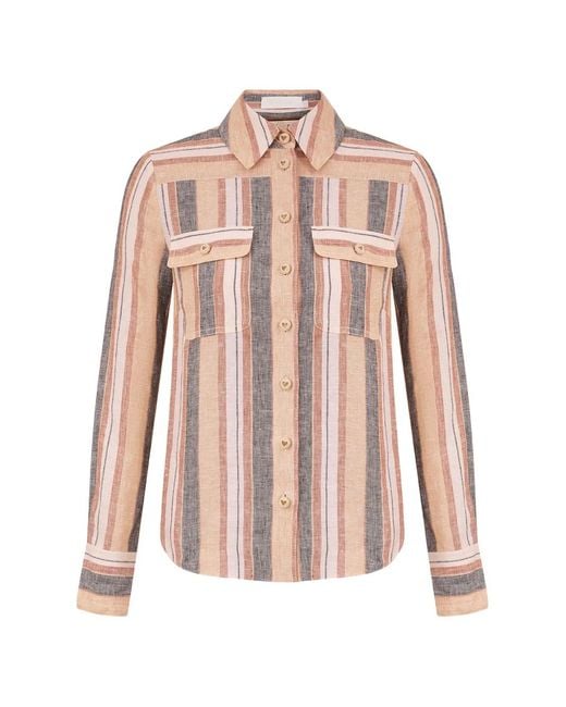 Zimmermann Pink Wanderlust Striped Patch-Pocket Shirt