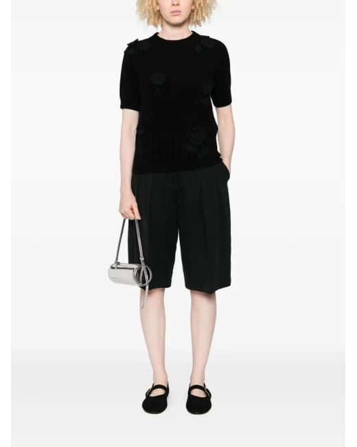 Liviana Conti Black Flower-Embellished Knit Sweater