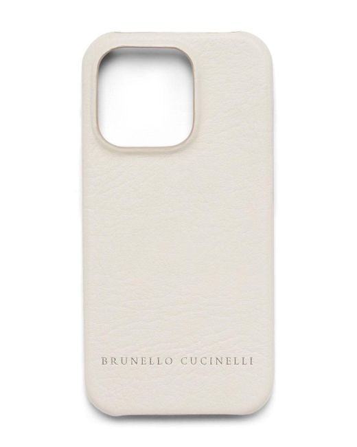 Étui pour smartphone en cuir à logo embossé Brunello Cucinelli en coloris White