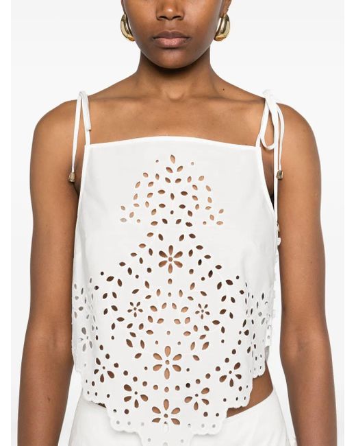 Self-Portrait White Cotton Embroidered Top