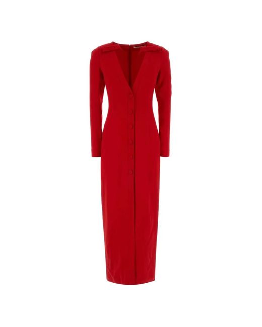 Alessandra Rich Red Cady V-Neck Button Maxi Dress