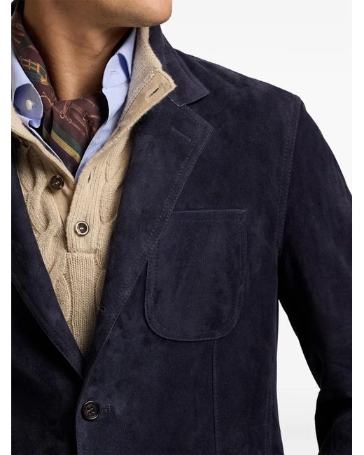Ralph Lauren Blue Single-Breasted Suede Blazer for men