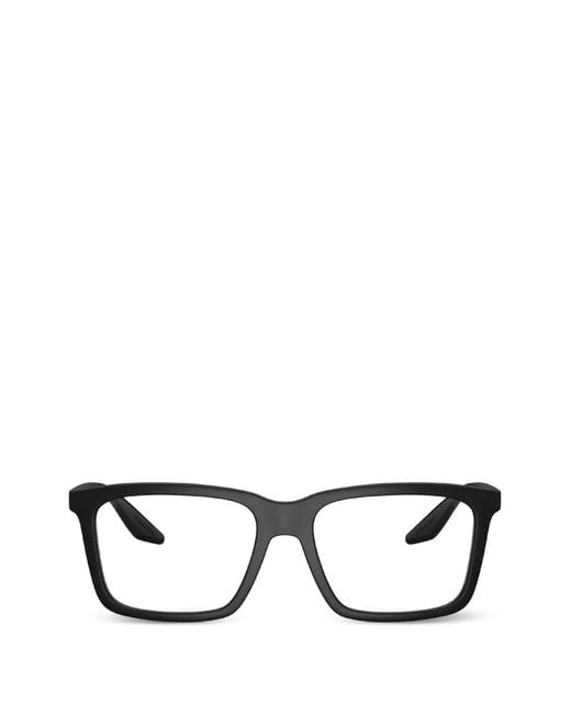 Prada Linea Rossa Black Rectangle-Frame Glasses for men