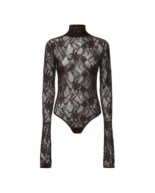 ANDAMANE Black Lace Long-Sleeve Bodysuit