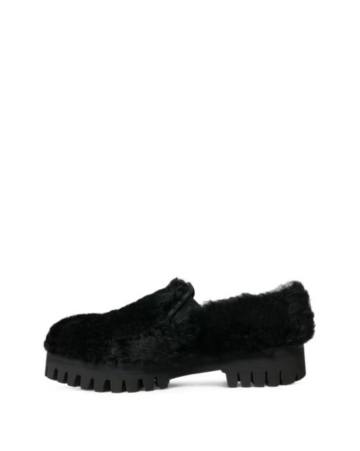 Dolce & Gabbana Black Fur-Covered Lug-Sole Loafers for men