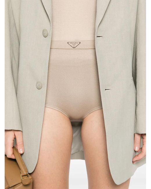 Prada Natural Triangle-Enamel Mini Shorts