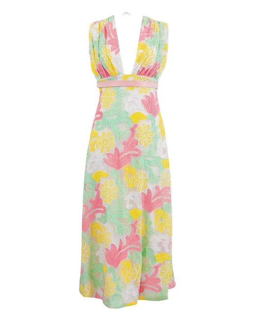 Markarian White Aura Floral-Lace Midi Dress