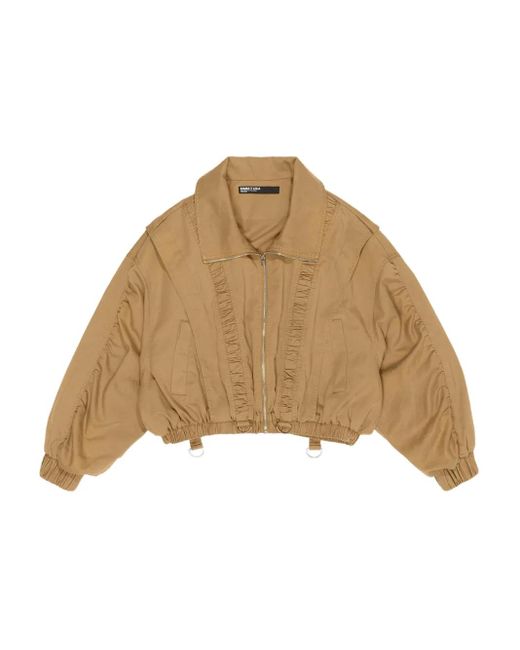 Bimba Y Lola Natural Ruched Zip-Front Jacket