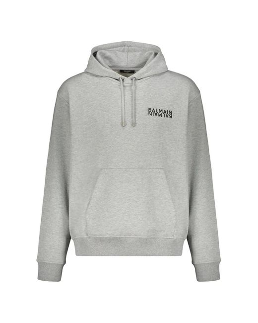 Balmain Gray Logo Hoodie for men