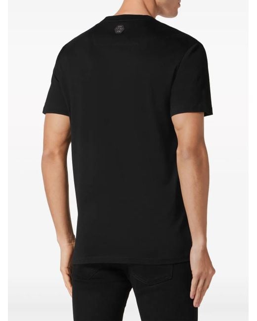 Philipp Plein Black Rhinestone-Skeleton Cotton T-Shirt for men