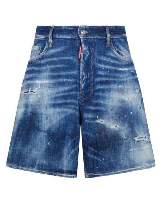 Pantalones vaqueros cortos con manchas de pintura DSquared² de hombre de color Blue