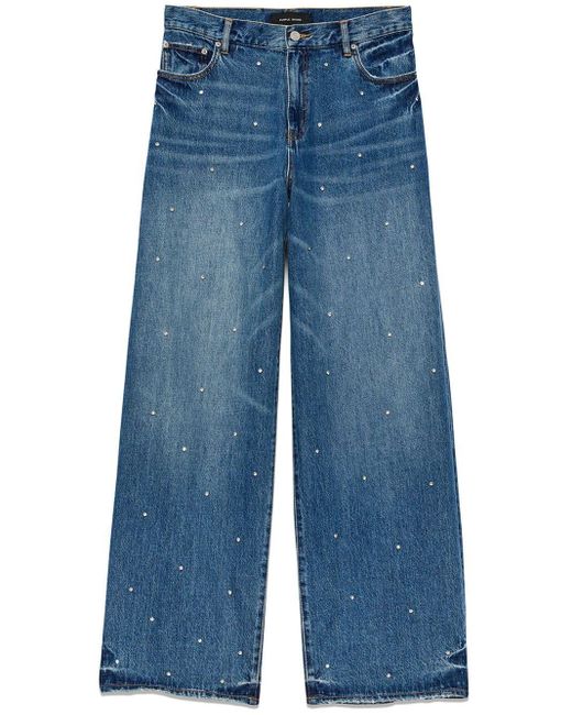Purple Brand Blue Rhinestone-embellished Wide-leg Jeans