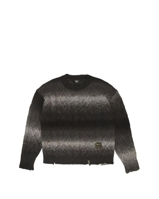 HTC Black Cable-Knit Distressed Sweater for men